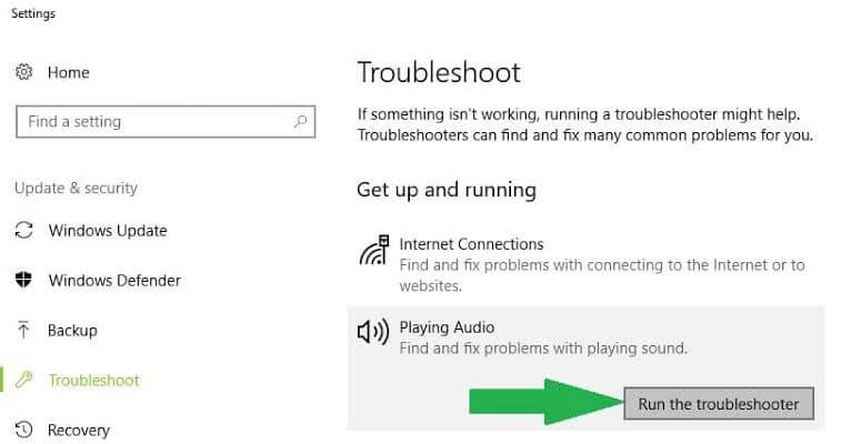 sound not working after Windows 10 update