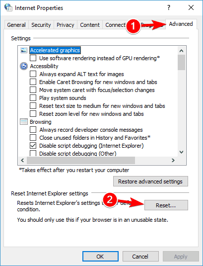 reset the internet setting