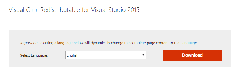 Download Visual C++ Redistributable for Visual Studio 2015 from Microsoft directly