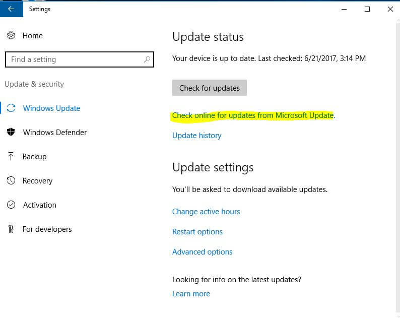 Install the software by Windows Update