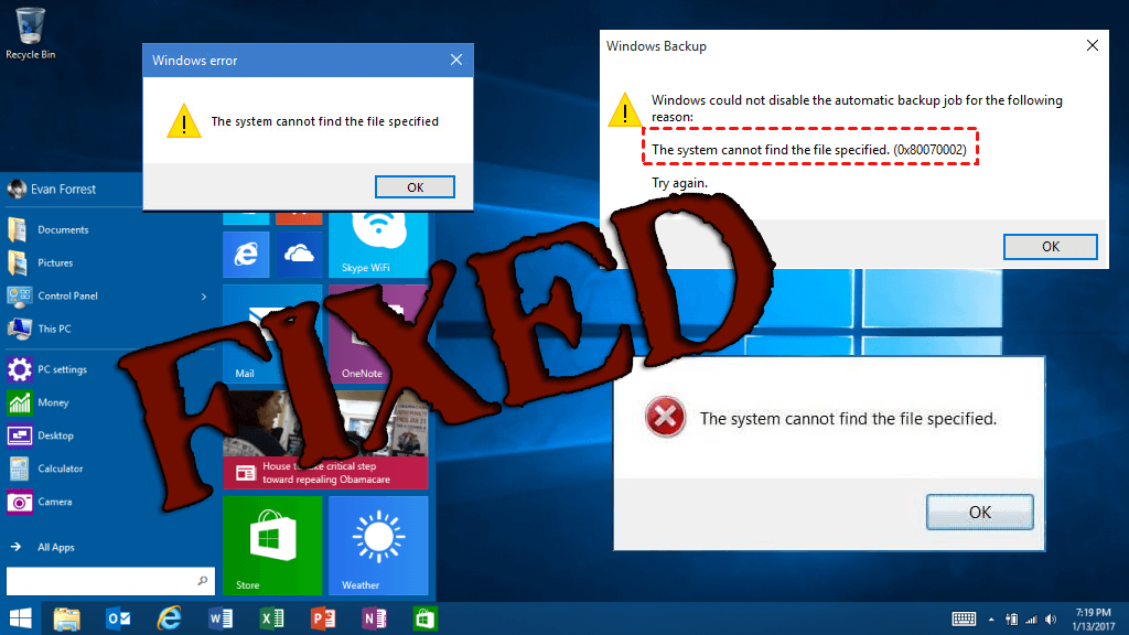 the system cannot find the file specified windows 10
