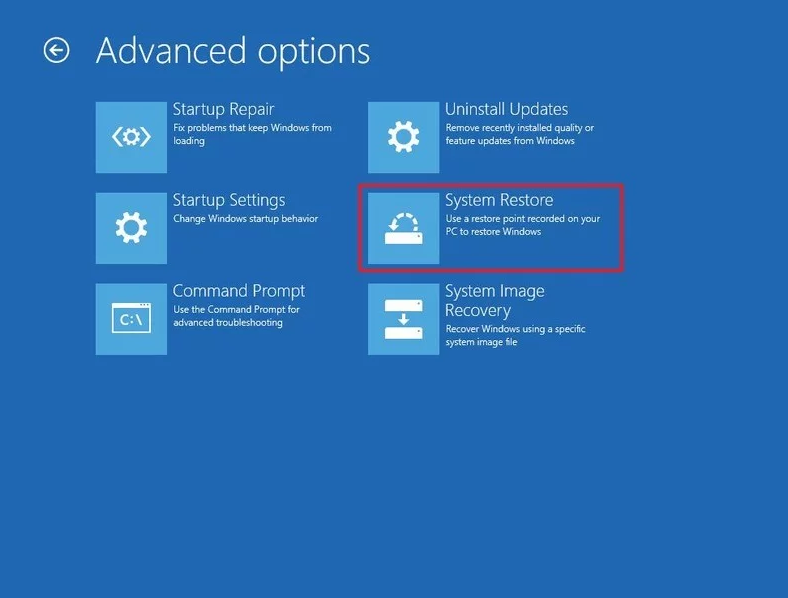 System restore in Windows 10