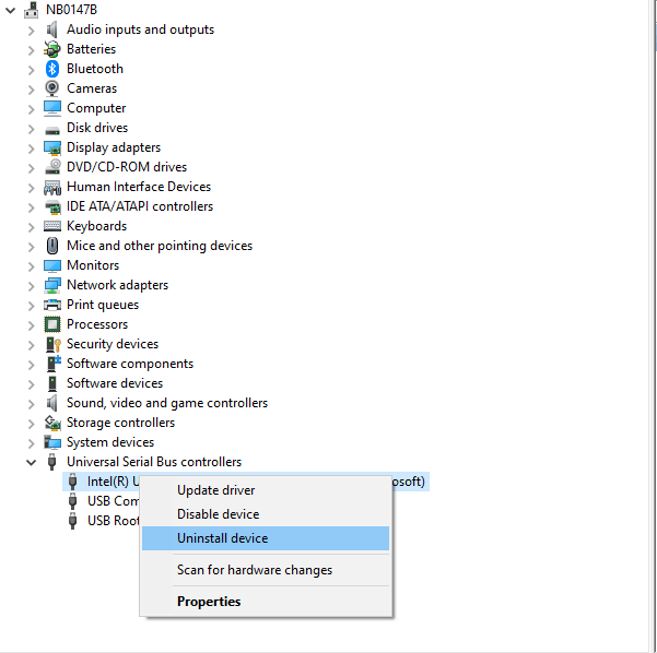 USB device not recognized 