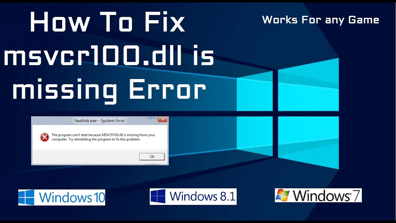 fix MSVCR100.dll missing error 