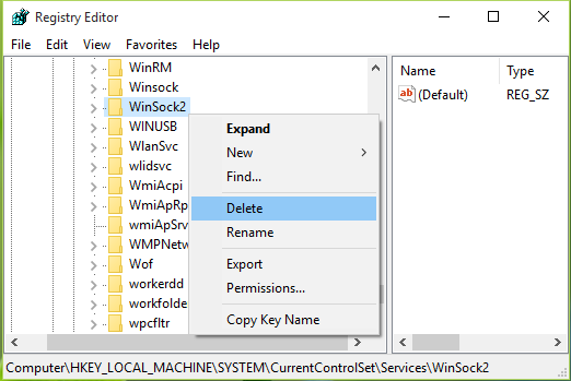 windows 7 registry winsock