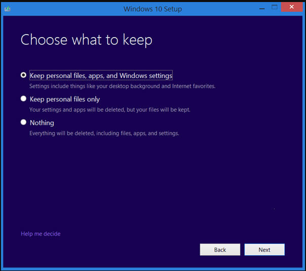 Keep personal files, apps, and Windows settings