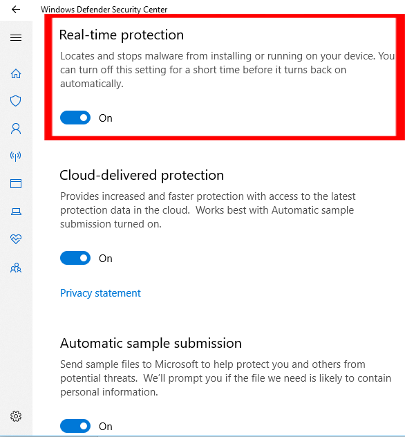 turn on Real-time protection
