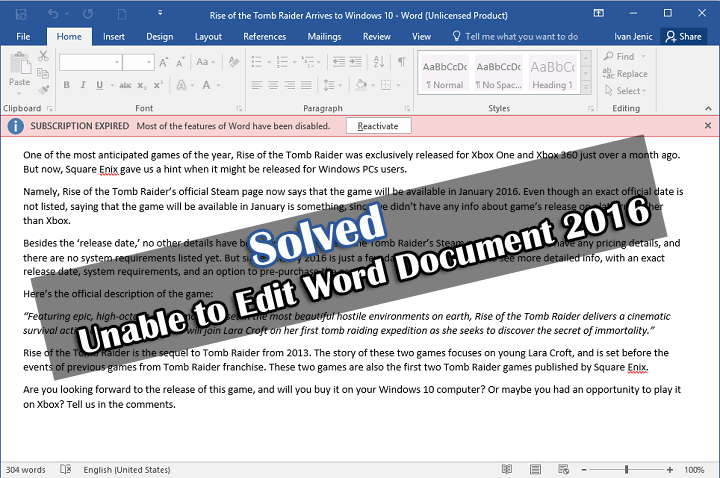 Solved] Unable to Edit Word Document 2016