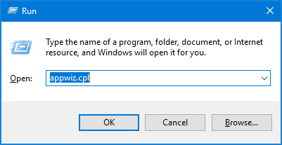open appwiz on Windows 10