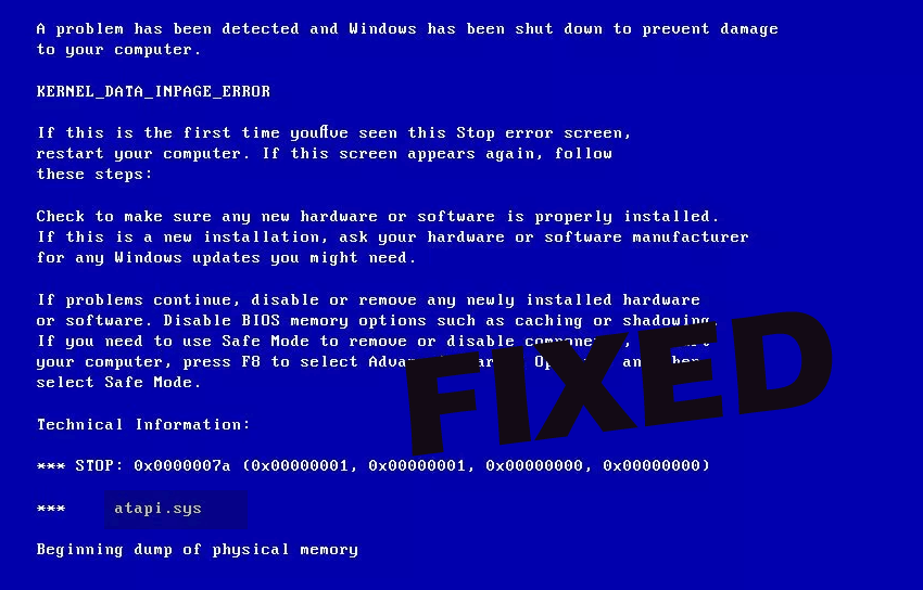 fix ATAPI.SYS Blue Screen Error 