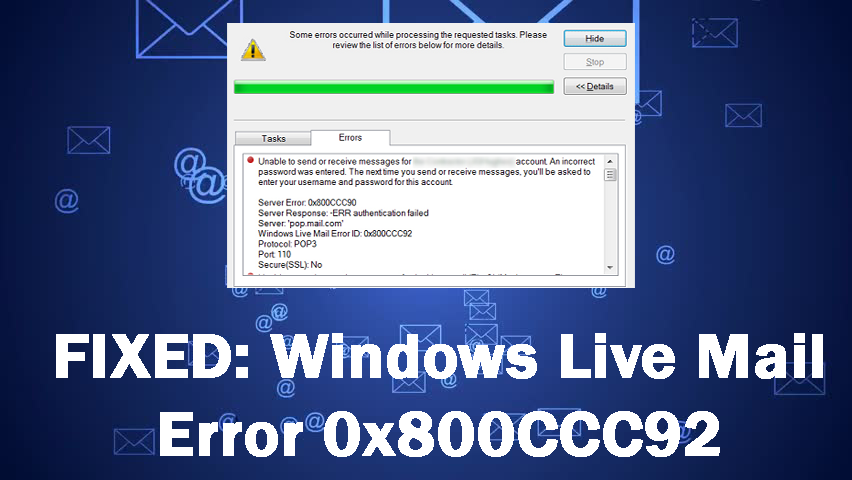 windows am location mail error code 0x800ccc69