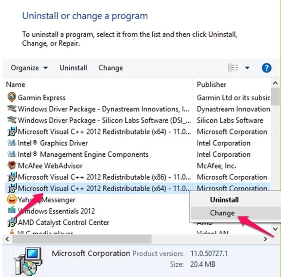 Repir Microsoft Visual C++ Redistributables