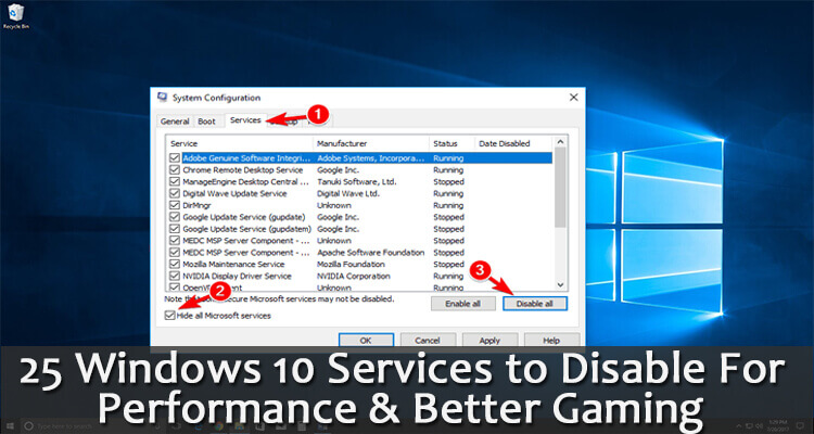 Windows 10 services to disable for performance