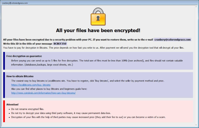 Crysis ransomware screenshot