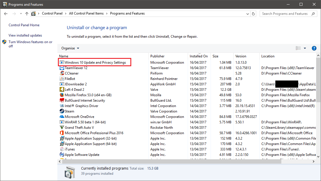 Uninstall Malware From Control Panel Of Windows 10(2)