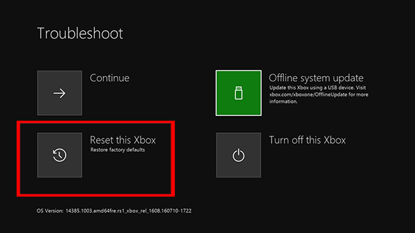 reset Xbox One