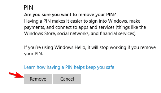 pin not working in windows 10