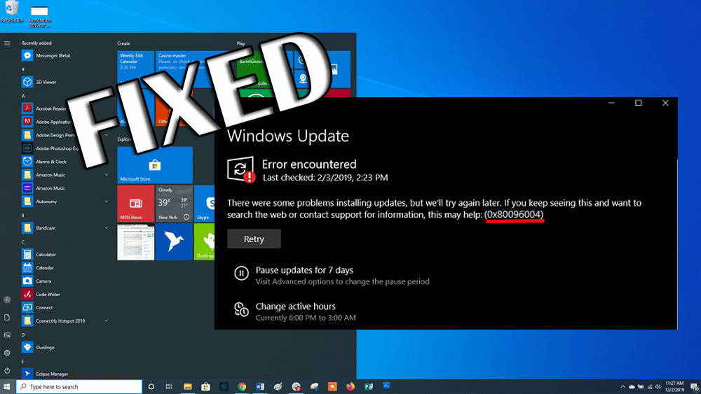 Windows update error 0x80096004