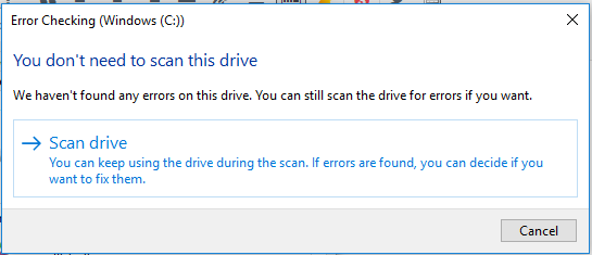 scan drive to fix system restore error