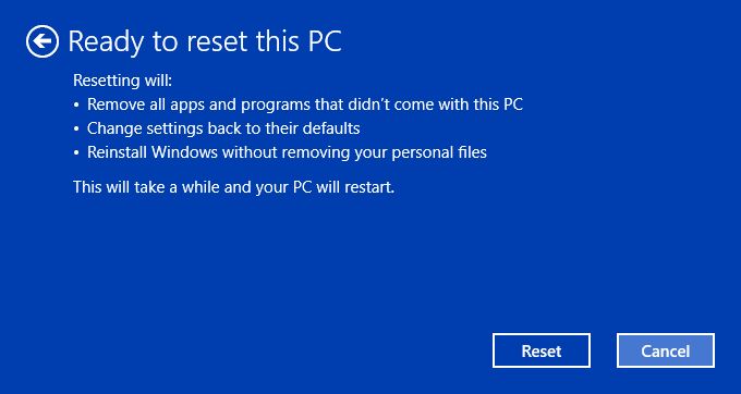 Reset Windows 10 without losing folders