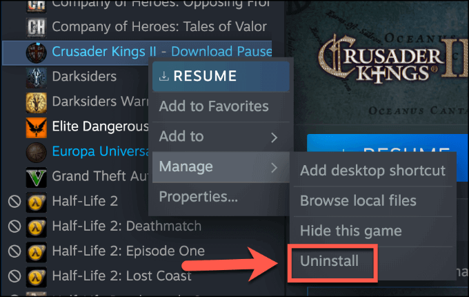 uninstall the game on steam