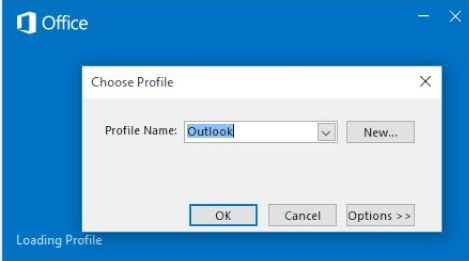 outlook profile not opening on Windows 10