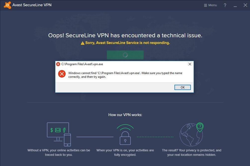 Το Avast Secureline VPN δεν λειτουργεί