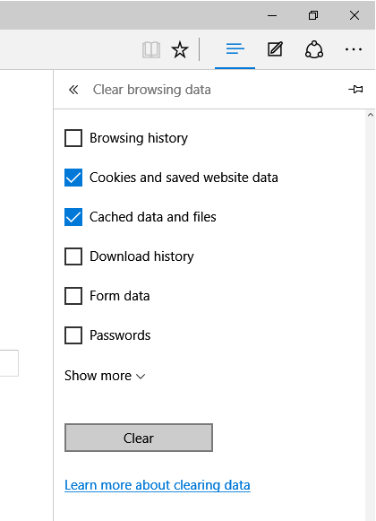 ms edge clear cache