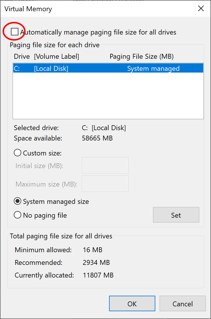 automatically managing paging file size