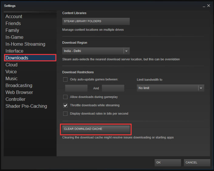 Clear Download Cache for Steam File
