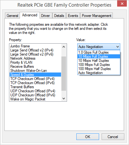 Configuration of Realtek PCIe GBE Family Controller Driver