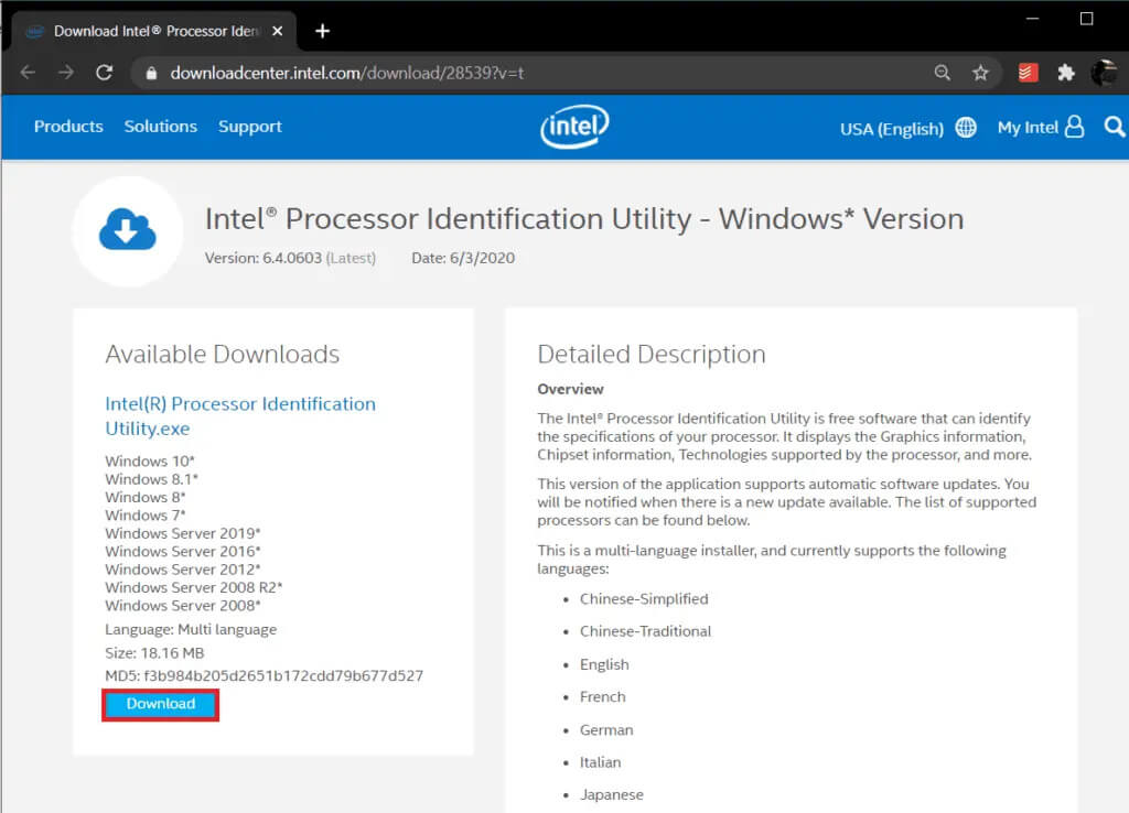 Download Intel® Processor Identification Utility.