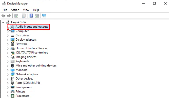 Main Window of Device Manager audio input out put