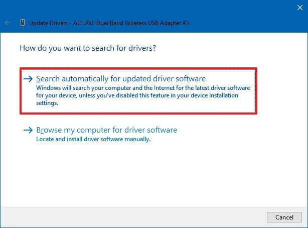 search automatically for the update software driver option.