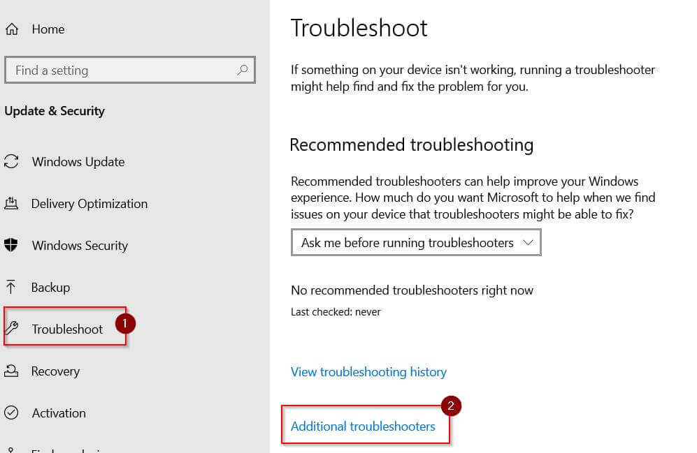 Windows built-in troubleshooting application