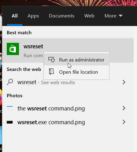 Clear the Microsoft store cache