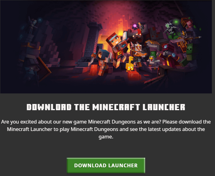 Minecraft launcher officiële website.