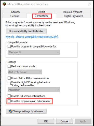 Run Minecraft Launcher as an Administrator