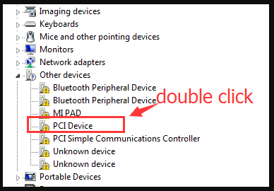 Haga doble clic en el controlador PCI