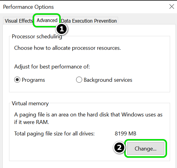 Automatically Manage Paging File Size for All Drives option