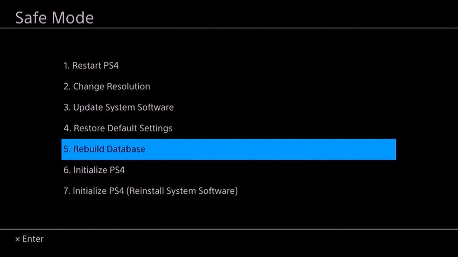 Opción de reconstrucción de la base de datos de PS4.