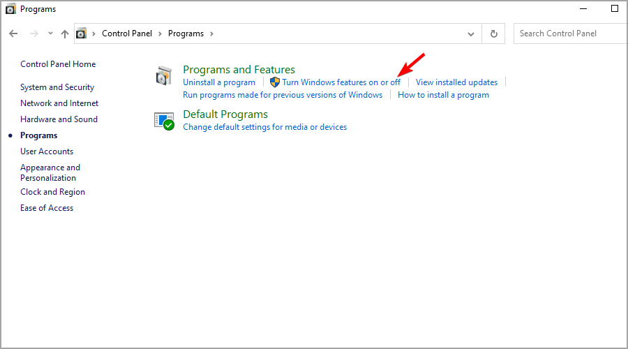 Turn Windows features on-off