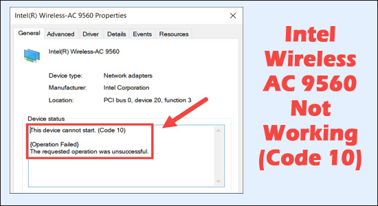 intel wireless-ac 9560 not working code 10