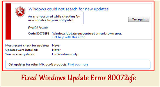 Windows Update error 80072efe