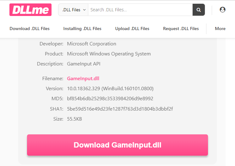 gameinput.dll missing error