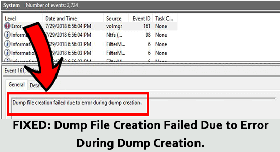 dump file creation failed due to error during dump creation